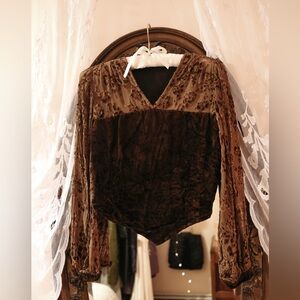 1920s Devoré Brown Velvet Antique Vintage Top